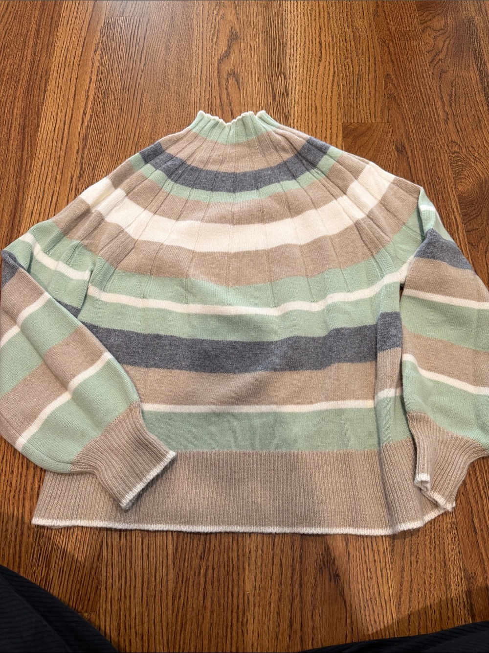 Striped Cowl Neck Sweater in Mint, Beige & Gray